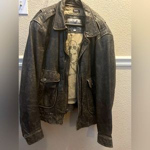 Mens Vintage Style Distressed Leather Bomber Jacket